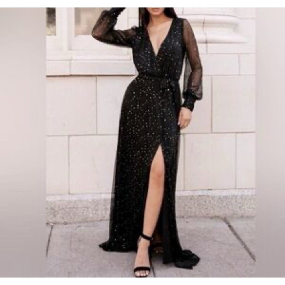 Baltic Born Abigail Sparkle Dress - Elegant Black Maxi Dress with Gold Accents